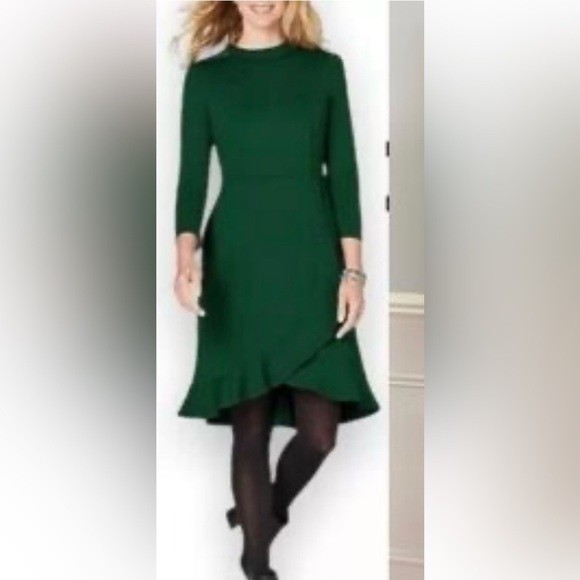 NWT J.Jill pointe knit green dress balsam large w/pockets 3/4 length sleeves - Picture 1 of 10